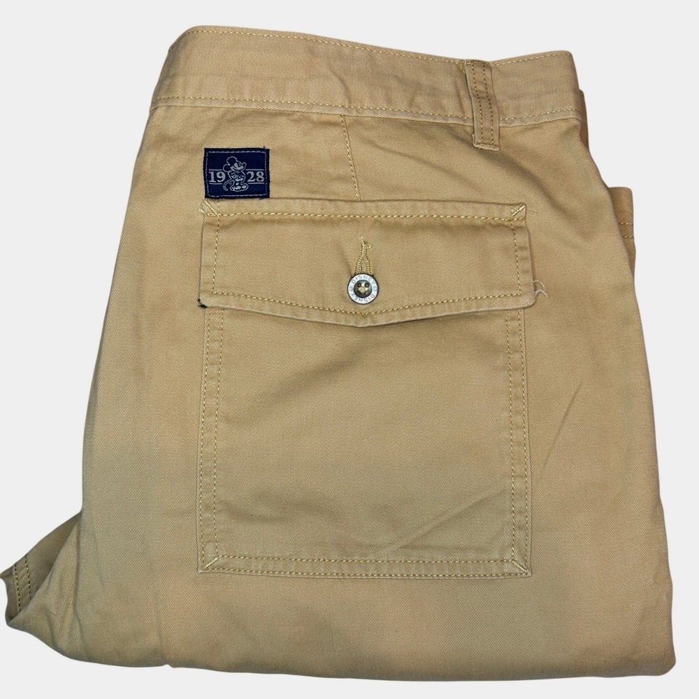 Disney Parks Chino Shorts 36 Men's Tan Mickey Mouse 1928 Khaki Cotton Twill‎